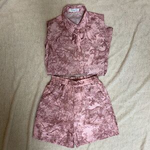 Dior pink iconic animal print silk pajamas set